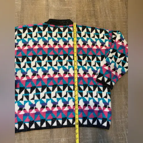 80s Vintage Kitty Hawk Mockneck Sweater Womens L Chunky Knit Geometric Colorful Multiple Size L