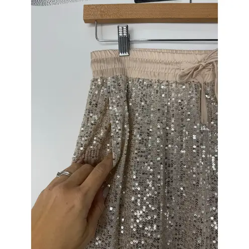Ellison Sequin Jogger Pants in Champagne Beige Size M Holidays Glam