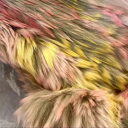 Multicolor Rabbit Fur Knitted Fringe Scarf Yellow