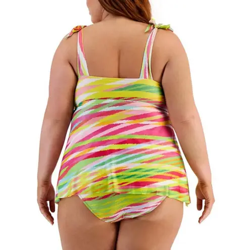 Becca ETC Trendy Awaken Shirred-Side Bikini Bottoms Stripe Colorful 1X