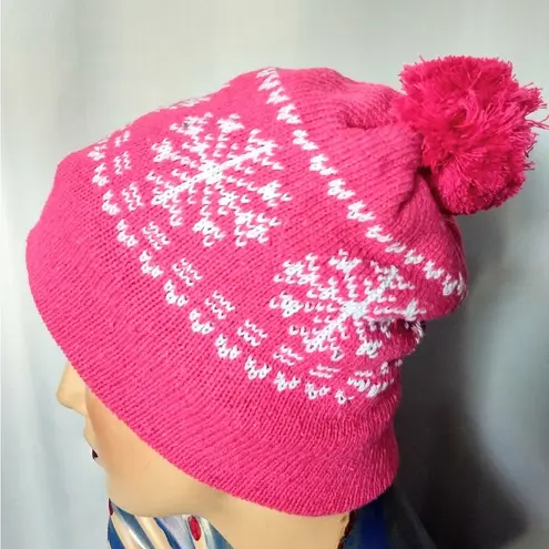 Pink Women's Girl's Double Layers Snowflake Pattern Hat/Winter Décor Knit Beanie