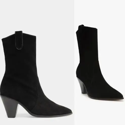 Schutz NWOB Mackie Women's Nubuck Leather Pointed Heeled Boots Black Size 9B