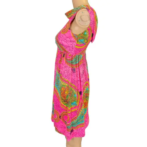 Vintage 60s Hawaiian Dress Womens Size XS Pink Empire Waist Polynesian Viva Tiki