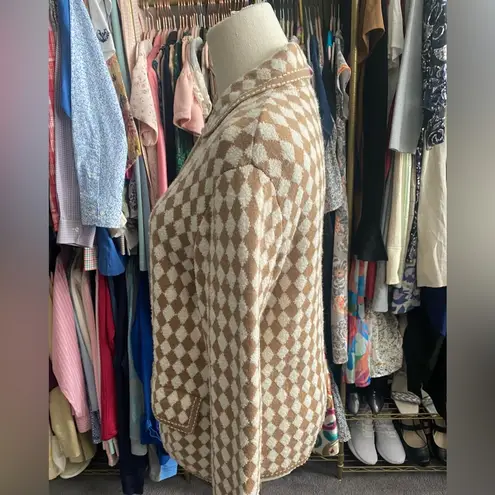 Pendleton Brown and White Blazer Sweater with Diamond Pattern