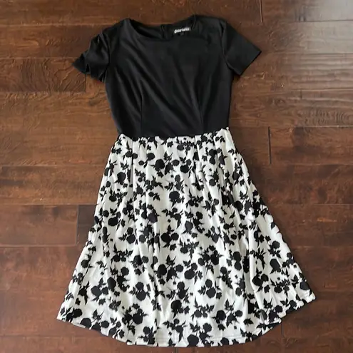 NWT Women's Casual Party Dress Pockets Puffy Swing Black & White MSRP $51 Size L
