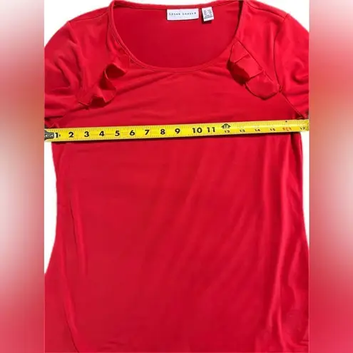 Susan Graver Liquid Knit Orange Ruffle Tunic with Flute Sleeves Sz XXS