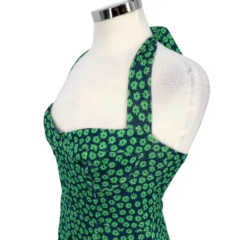 Hutch Halter Corset Floral Midi Dress Ruffle Hem Green Blue Size Medium