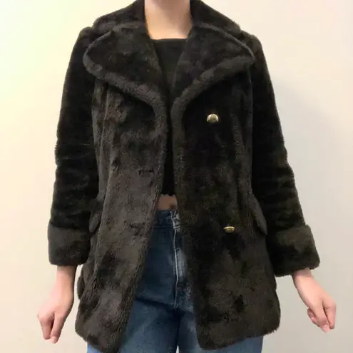 vintage sear’s brown/black fur pea coat Black