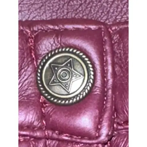 Vintage Burgundy Faux Leather Pencil Skirt Decorative Button and Liner Sz Large Red