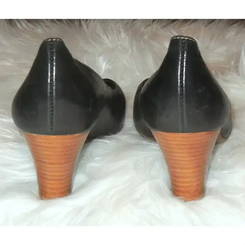 Paul Green Black Leather Peep Toe Pumps 6.5 M