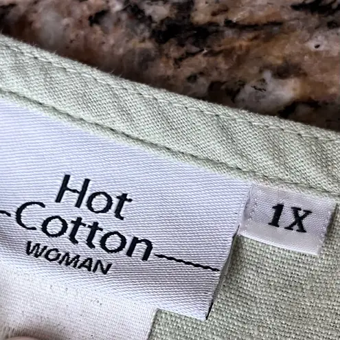 Hot Cotton Green Linen Blend Tunic Top Women’s 1X Lagenlook Coastal Boho Hippie