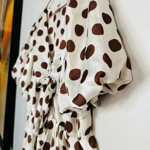 DELFI COLLECTIVE Ivory White Brown Polka Dot Puff Sleeves High Low Dress Size L Size L