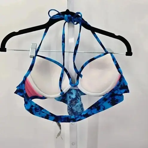 Victoria's Secret  Blue Ruffle String Tie Bikini Top Swimsuit Swimwear Size Small