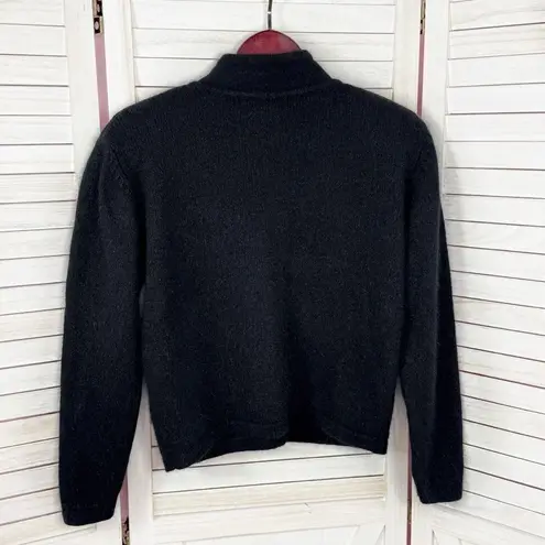 Karen Scott Vintage Sequin Fuzzy Angora Wool Cardigan Sweater Black Gold Medium