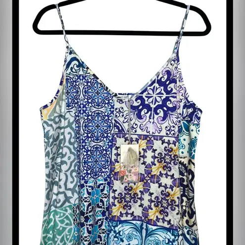 Johnny Was NWT  Thera slip dress Blue and White Patchwork size M