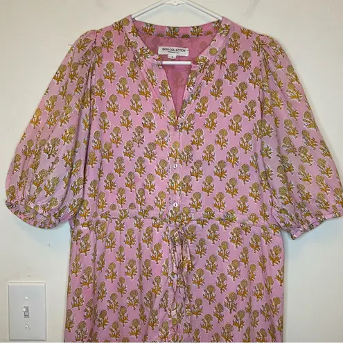 EMERSON FRY India Collection Lucy Maxi Dress Little Marigolds Pink/Orange Large Pink