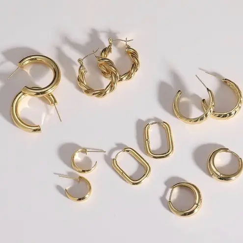Gold Hoop Earrings| 3 Pairs| 14K Gold Plated| Lightweight| Hypoallergenic Hoops