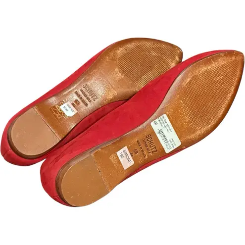 Schutz Simone Red Nubuck Ballet Flats – Jeweled Snake Embellishment, Size 6B