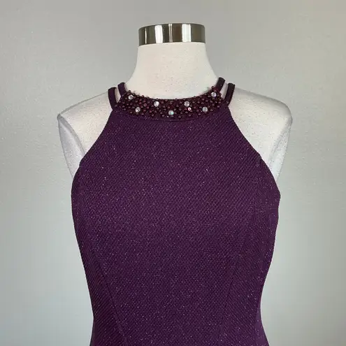 Beaded Mermaid Evening Gown Metallic Purple Size 8 Nightway Sleeveless Formal