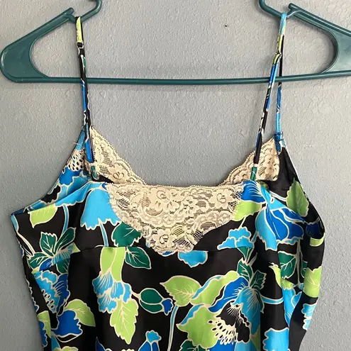 Mixit VINTAGE Black and Blue Floral Cami with Lace Medium petite