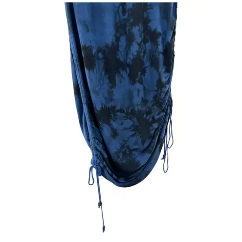 Affliction Blue Black Tie Dye Ruched Drawstring Asymmetrical Tee Dress M
