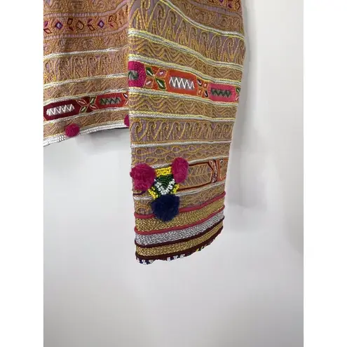 Souk Indigo Hand Embroidered Terracotta Open Front Jacket Size XL NWT Orange