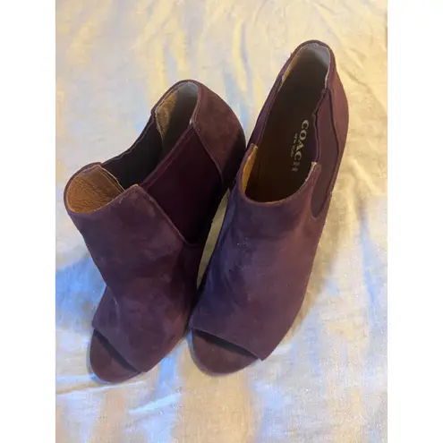 Coach  Booties Size 7 B Burgundy Suede Heels Open Toes Adrianna