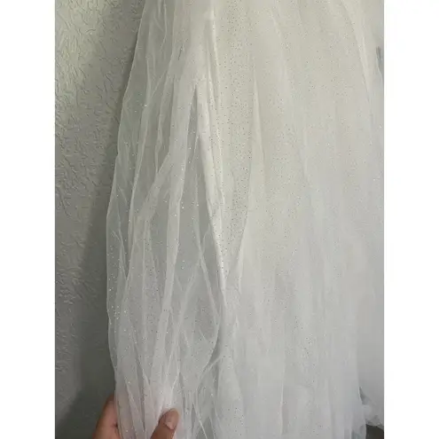 LULUS Spellbinding Beauty White Glitter Sleeveless Tulle Maxi Dress NEW