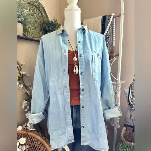 Woolrich Vintage Southwestern Double Sided Tribal Embroidered Bleach Denim Top