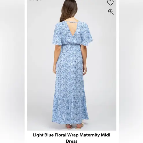 Pinkblush MATERNITY AND POST PARTUM WRAP DRESS BLUE FLORAL PRINT V BACK AND TRUE WRAP