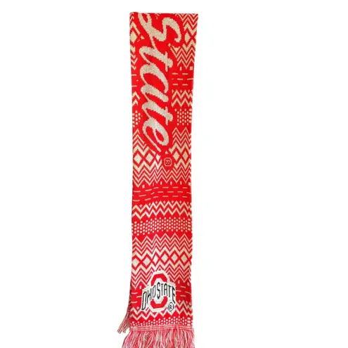 Ohio State Buckeyes Red Silver Knit Scarf with Fringe "O" Logo "OHIO STATE"