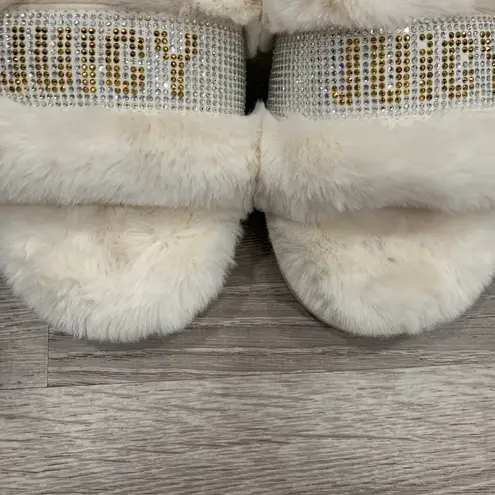 Juicy Couture NWT  Ivory Halo Fur Rhinestone Embellished Slides