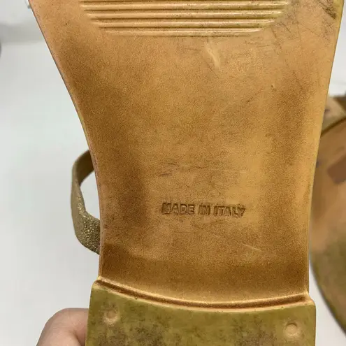 Niccolo Vacari Thong Sandals Tan Leather Gold Made in Italy 10 Flat Minimalist