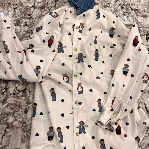Vintage teddy bear button town White Size M