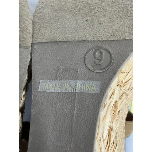 Womans Just Fab 9 Strappy Open Toe Tan Faux Suede Espadrille Wedge Sandals Brown