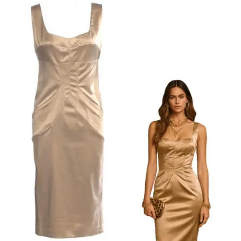 Just Cavalli CHAMPAGNE SATIN SHEATH COCKTAIL PARTY DRESS M/8 NWT