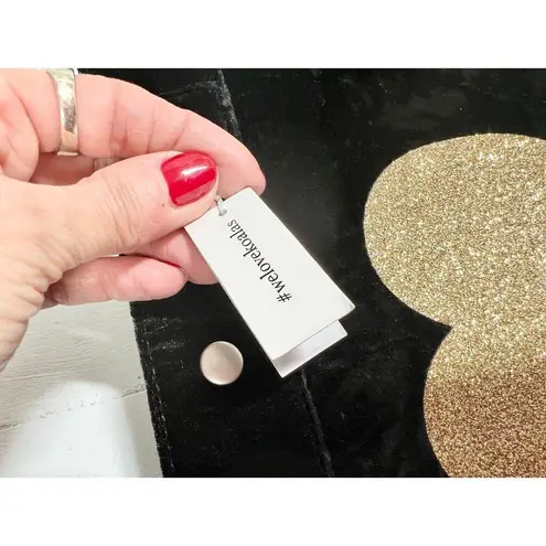 NWT Quilted Koala Crushed Velvet Midi East West Bag w/ Gold Glitter Heart Strap Black