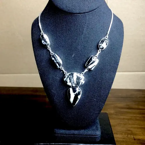 Sterling Silver Old Southwest White Buffalo Turquoise Cabochon Link Necklace 925