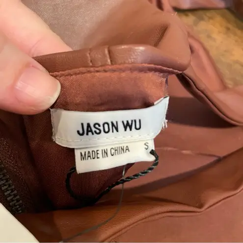 Jason Wu Faux Leather Square Neckline Crop Tank Top Brown Size Small New