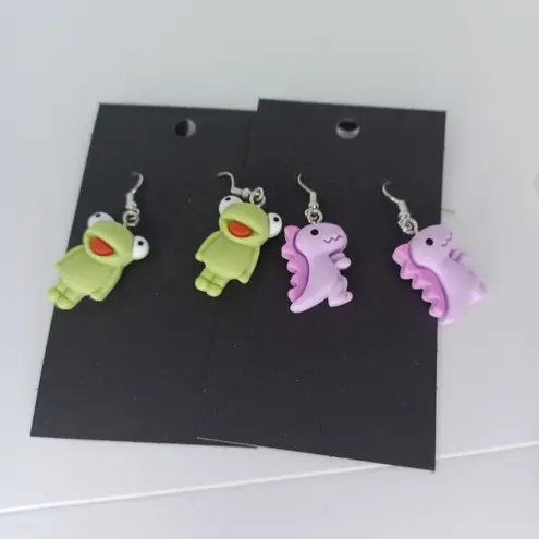 Handmade  Frog and Dinosaur Earrings