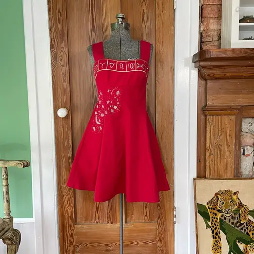 Rare Vintage Christian Llinares Celestial Astrology Dress & Jacket Set Y2K Sz S Red