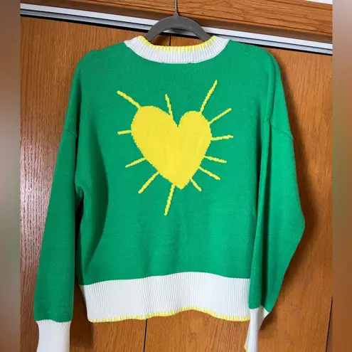 Kerri Rosenthal Women's Size M Green Sweater Sunshine Heart Button Up NWT Size M