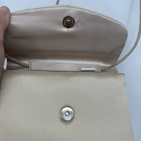 Sasha Flaws Champagne Satin Crossbody Beaded Bag Purse Formal