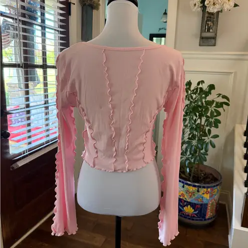 Halara NWT Pink Ruffled Long Bell Sleeve Cropped Top