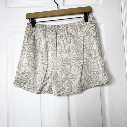 Wintersilks Silk Floral Print Lounge Shorts Women's Size L Elastic Waist Sleep Tan Size L