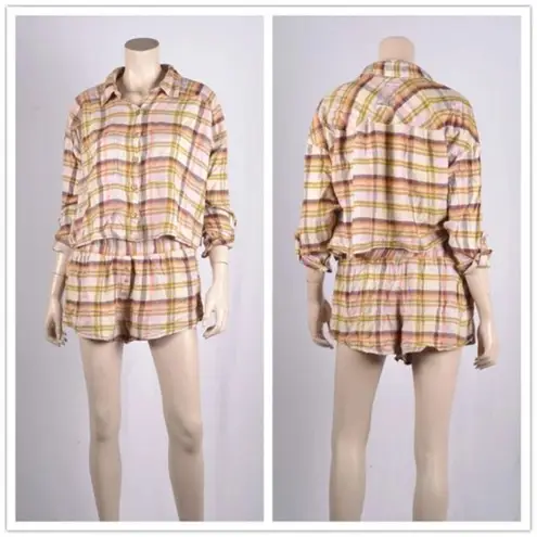 Free People NEW  INTIMATELY Wrapped In Flannel Set Shirt & Shorts‎ Womens Size S