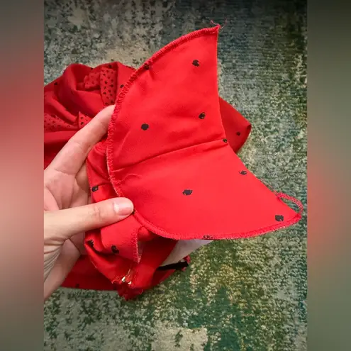 NOS vintage Chez California red ruffle polka dot shift dress, size 12