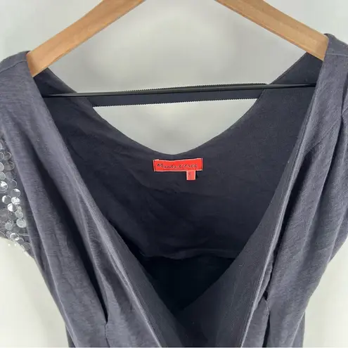 Manila Grace Soft Lightweight Cotton Dolman Sequin Sleeves Cowl Neck Dress Blue Size M