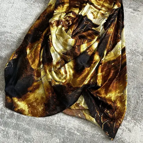 Gary Graham Dress Womens 8 Gold Black Silk Layered Raw Hems Edges Midi Art