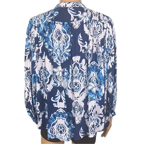 Haute Hippie shades of blue and white abstract Boho button down blouse Medium